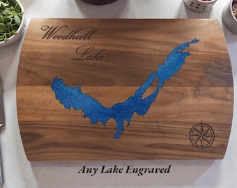 Custom ANY Lake Cutting Board – Fisherman Gift, Engraved Fishing Lake Map, Epoxy Lake Board, Outdoor Lover Gift, Cabin & Lake House Decor