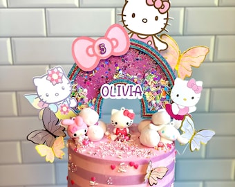 Custom Birthday Cake Topper/Cake Topper/Hello Kitty Cake Topper/Hello Kitty Shaker Cake Topper/Shaker Cake Topper/Glitter Topper/Cat Topper