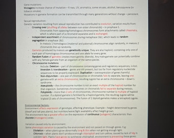 Notes de révision de la ROC A en biologie, ANNÉE 2