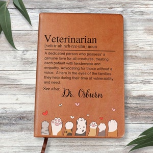 Veterinarian Gift Leather Journal, Vet Gift, Personalized Notebook, Vet Tech Gift, Graduation Gift, Animal Doctor, Vet School Gift, DVM Grad