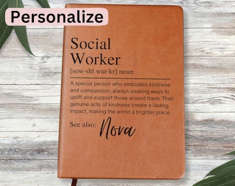 Social Worker Personalized Vegan Leather Journal, School Counselor, Mentor Gift, Coach, Teacher Thank You Gift, Difference Maker Notebook