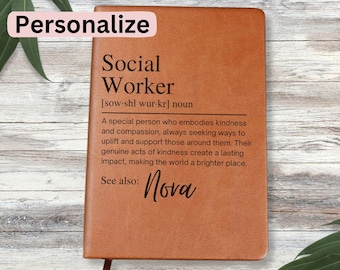 Trabajador social Diario de cuero vegano personalizado, Consejero escolar, Regalo de mentor, Entrenador, Regalo de agradecimiento del maestro, Cuaderno para hacer diferencias