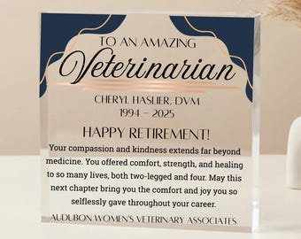 Placa de regalo personalizada para veterinario jubilado - Placa acrílica de regalo para veterinario jubilado, hombre o mujer.