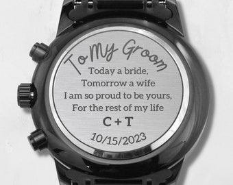 Reloj grabado para mi novio, Regalo de novio de la novia, Regalo de novio de la novia el día de la boda, Regalo para el novio, Reloj grabado personalizado, Novio
