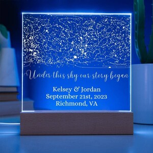 Signo de iluminación del mapa de estrellas, cielo nocturno por fecha, mapa de estrellas personalizado, mapa de estrellas por fecha, regalo de aniversario de 1 año para novia, aniversario de un año