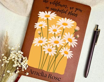 Personalized Floral Vegan Leather Journal, New Beginnings Gift