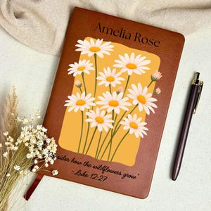 Personalized Womens Floral Prayer Journal For Sermon Notes Leather Notebook for Catholic Prayer Gift For Pastor Answered Prayer Journal