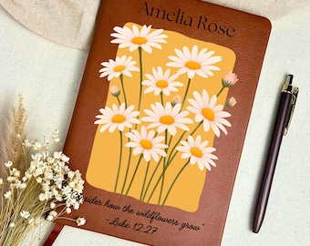 Diario personalizzato in pelle vegana floreale, quaderno di preghiera cristiano