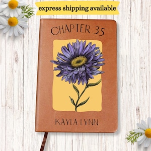 Birth Flower Vegan Leather Journal, Personalized Floral Gift
