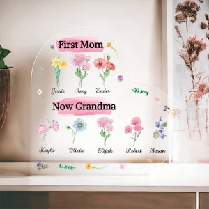 Acrylic Heart Plaque Grandma&#39;s Garden Birth Flower Personalized Acrylic Plaque For Mothers Day Gift for Grandmother Mimi Gigi Nana Personali