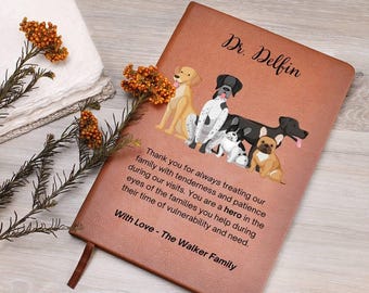 Diario veterinario personalizado de cuero vegano, regalo para veterinario