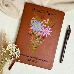 Personalized Womens Floral Prayer Journal For Sermon Notes Leather Notebook for Catholic Prayer Gift For Pastor Answered Prayer Journal