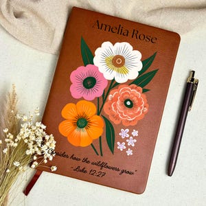 Personalized Womens Floral Prayer Journal For Sermon Notes Leather Notebook for Catholic Prayer Gift For Pastor Answered Prayer Journal