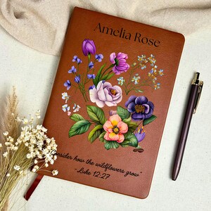 Personalized Womens Floral Prayer Journal For Sermon Notes Leather Notebook for Catholic Prayer Gift For Pastor Answered Prayer Journal