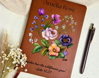 Diario personalizzato in pelle vegana floreale, quaderno di preghiera cristiano
