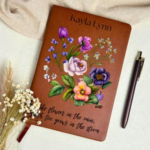 Personalized Womens Floral Prayer Journal For Sermon Notes Leather Notebook for Catholic Prayer Gift For Pastor Answered Prayer Journal