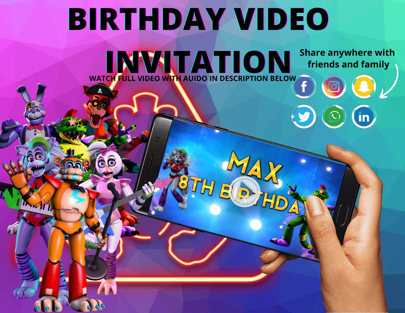fnaf-five-nights-at-freddy-s-birthday-video-invitation-custom-video