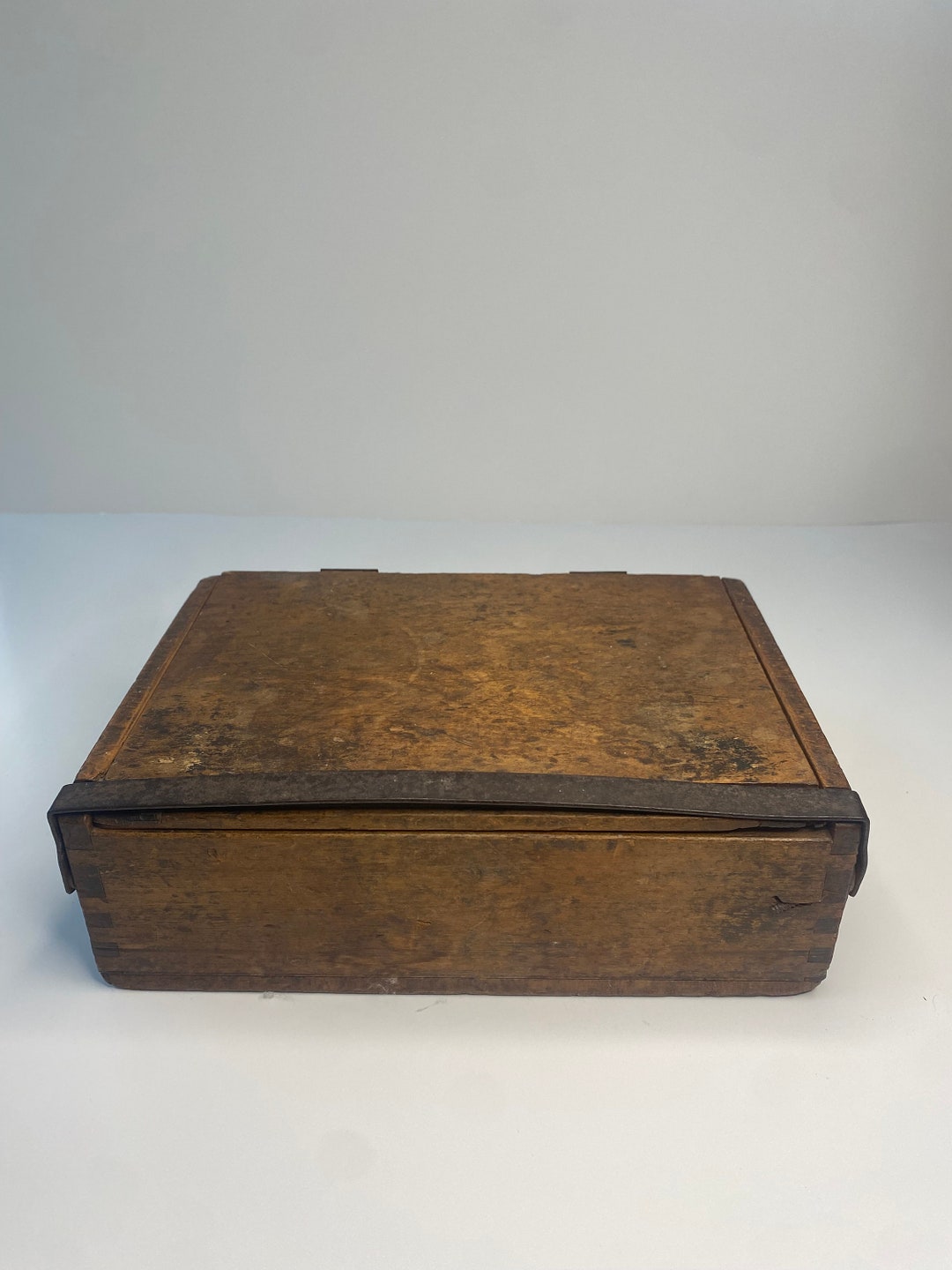 Antique Wooden Cigar Box With Metal Closure Bar Etsy