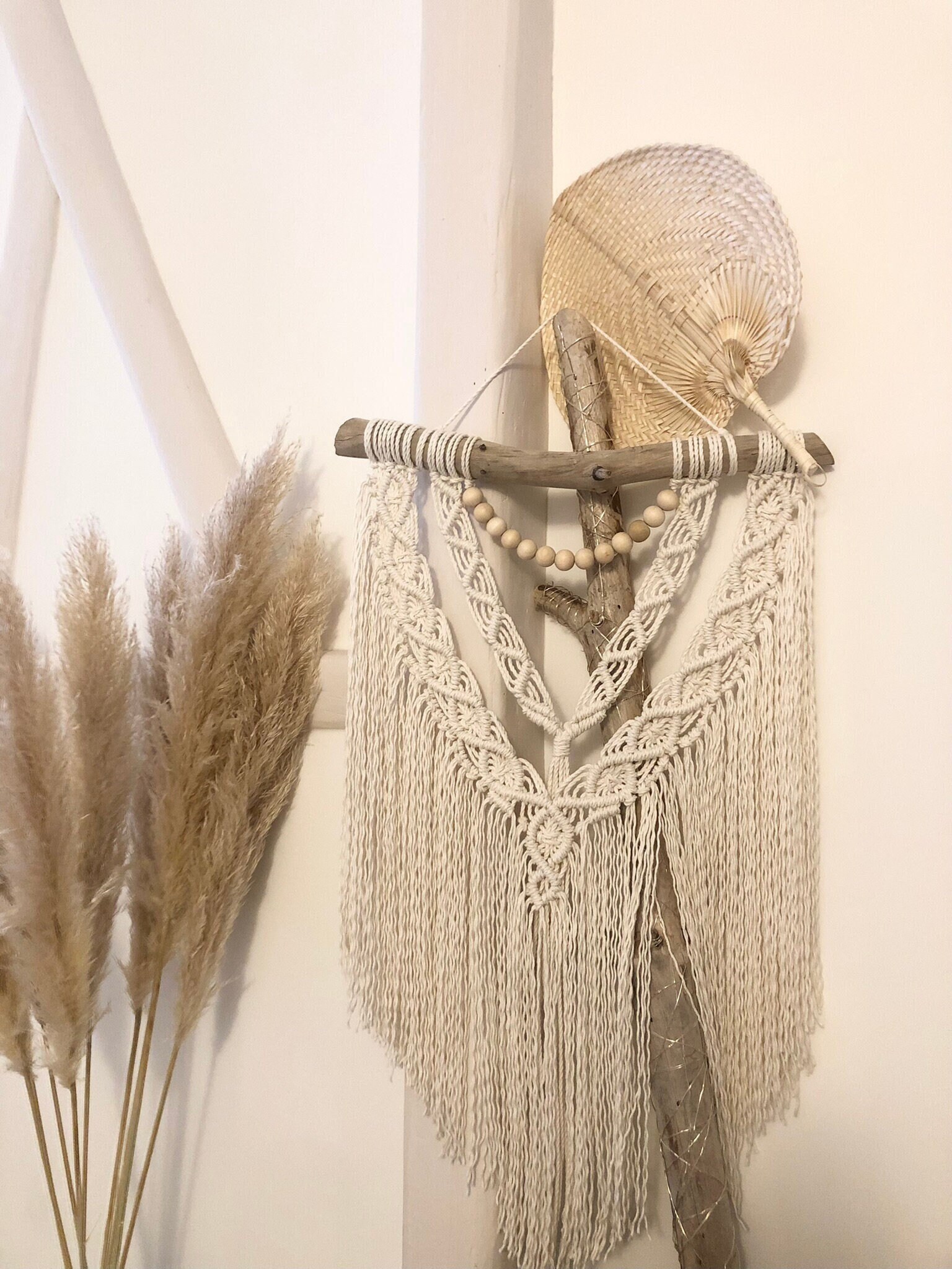 Macramé/Teinture Murale Décoration d'intérieur Petit 45 cm Perles en Bois