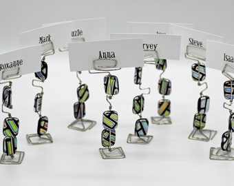 Place Card/Table Number Holders (set of 8) Black and Silver beads w/Silver Wire