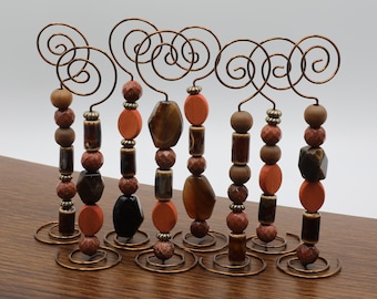 Place Card/Table Number Holders (set of 8) Brown beads w/Bronze Wire