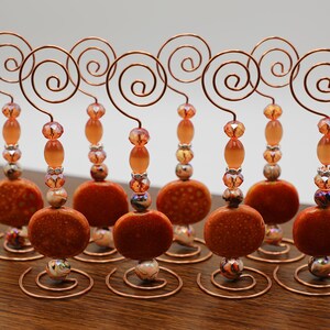Platzkartenhalter/Tischnummerhalter (8er-Set) Orange Perlen mit Kupferdraht