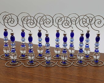 Place Card/Table Number Holders (set of 12) Blue and Silver beads w/Silver Wire