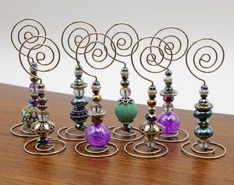 Place Card/Table Number Holders (set of 8) Purple and Green beads w/Silver Wire