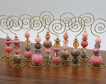 Place Card/Table Number Holders (set of 10) Pink beads w/Gold Wire