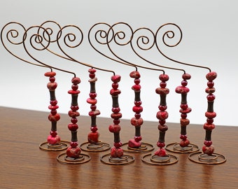 Place Card/Table Number Holders (set of 8) Red beads w/Bronze Wire