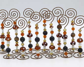 Place Card/Table Number Holders (set of 12) Brown Mushroom beads on Bronze Wire