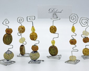 Place Card/Table Number Holders (set of 6) Yellow beads w/Silver Wire