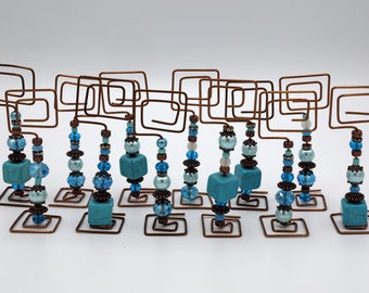 Place Card/Table Number Holders (set of 10) Turquoise beads w/Bronze Wire