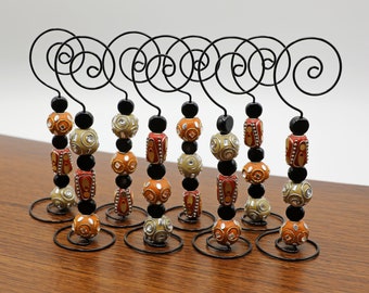Place Card/Table Number Holders (set of 8) Orange Spice beads w/Black Wire