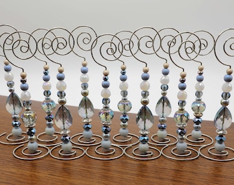 Place Card/Table Number Holders (set of 12) Sea Blue beads w/Silver Wire