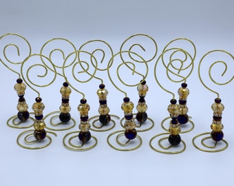 Place Card/Table Number Holders (set of 10) Purple and Gold beads w/Gold Wire