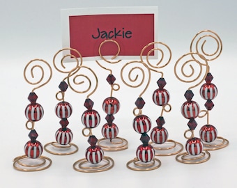 Place Card/Table Number Holders (set of 8) Red Stripped beads w/Copper Wire