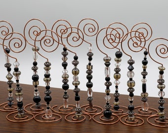 Place Card/Table Number Holders (set of 12) Black beads w/Copper Wire