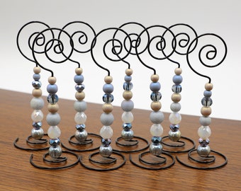 Place Card/Table Number Holders (set of 8) Sea Blue beads w/Black or Silver Wire