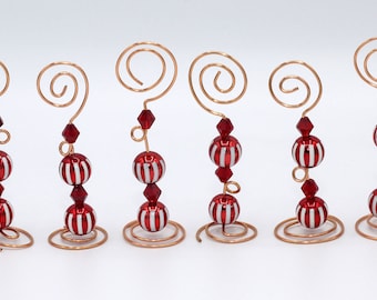 Place Card/Table Number Holders (set of 6) Red Stripped beads w/Copper Wire