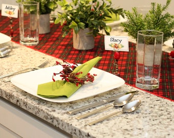 Reversible Autumn/Christmas Table Runner Set: Place Card Holders & Napkin Rings