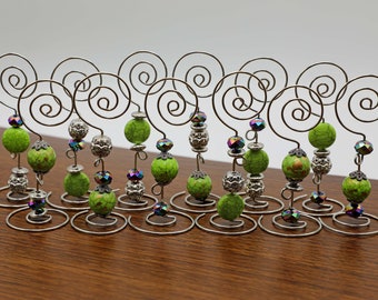 Place Card/Table Number Holders (set of 12) Spring Green large beads on Silver Wire