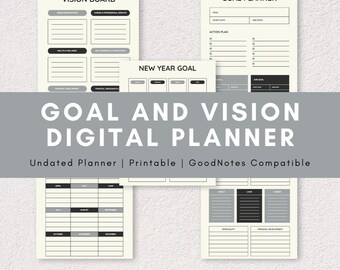 Vision & Goal Planner – Yearly Tracker PDF with Vision Board (Digital, GoodNotes)
