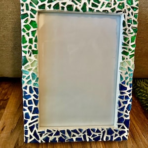 Ocean color handmade mosaic picture frame.