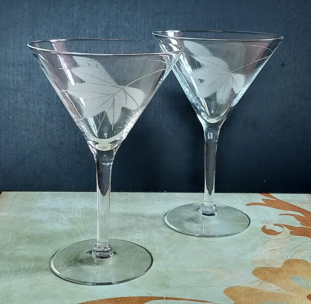 Vintage Martini Glasses Etched Leaf Design Set Of 2 Etsy Vintage Martini Glasses Etched Leaf Design Set Of 2 Etsy