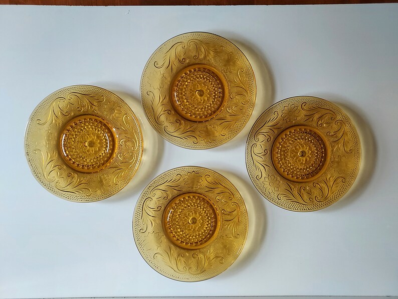 Vintage Amber Tiara Sandwich Glass Cup and Saucer 4 Sets Etsy