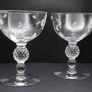 Vintage Morgantown Golf Ball Clear Cordial Glass Pair - Leaf Design