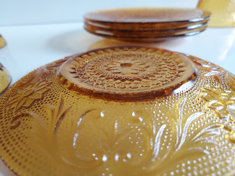 Vintage Amber Tiara Sandwich Glass Cup and Saucer 4 Sets Etsy