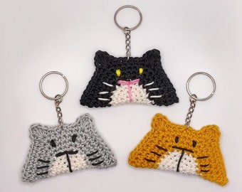 Crochet Cat Face Keychain: Handmade Cotton Yarn Bag Charm