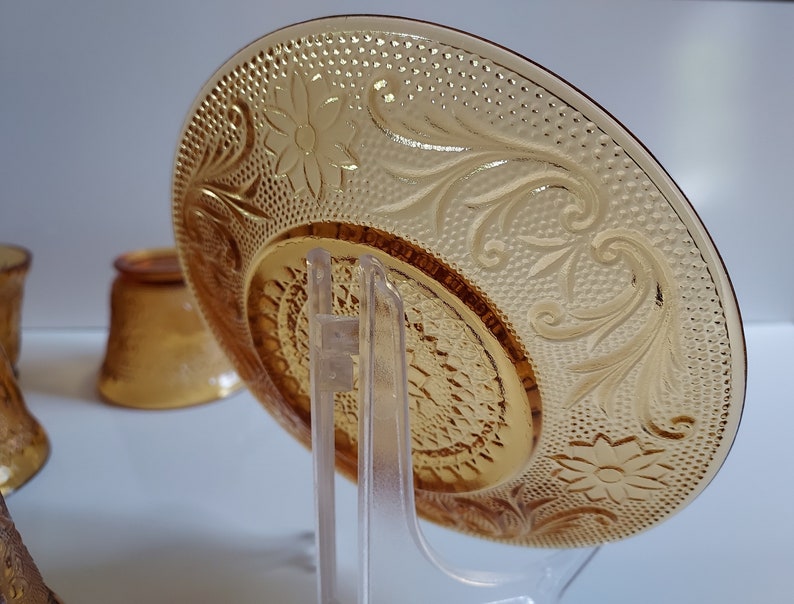 Vintage Amber Tiara Sandwich Glass Cup and Saucer 4 Sets Etsy